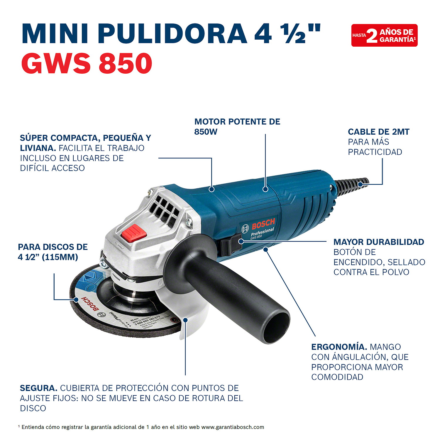 Mini esmeril angular Bosch GWS 850 220V 850W - Imagen 8