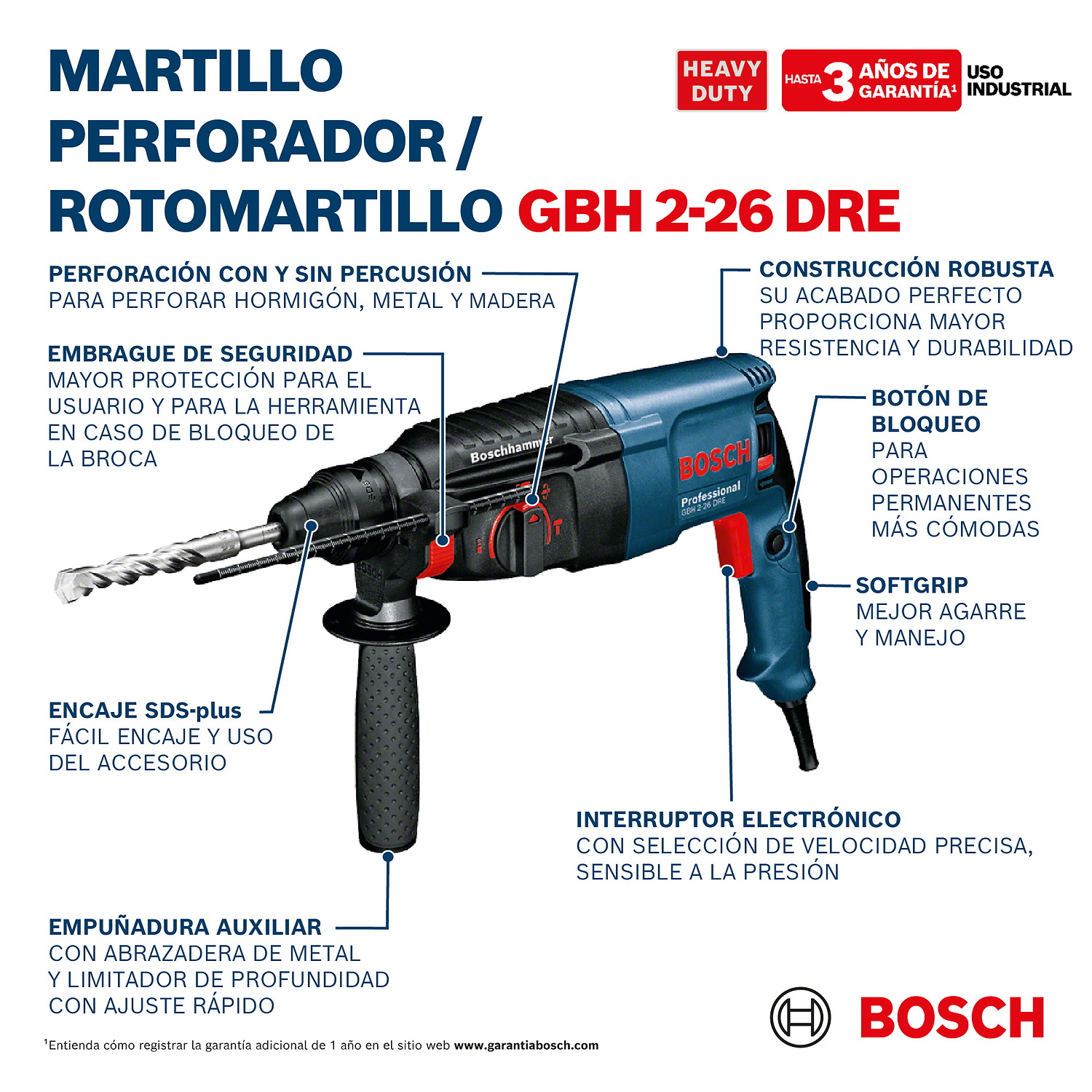 Martillo Perforador Bosch GBH 2-26 DRE 800W 127V - Imagen 10