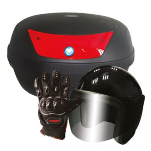 PKM-42 Paquete caja para moto (42 lts). Incluye: Guantes y casco