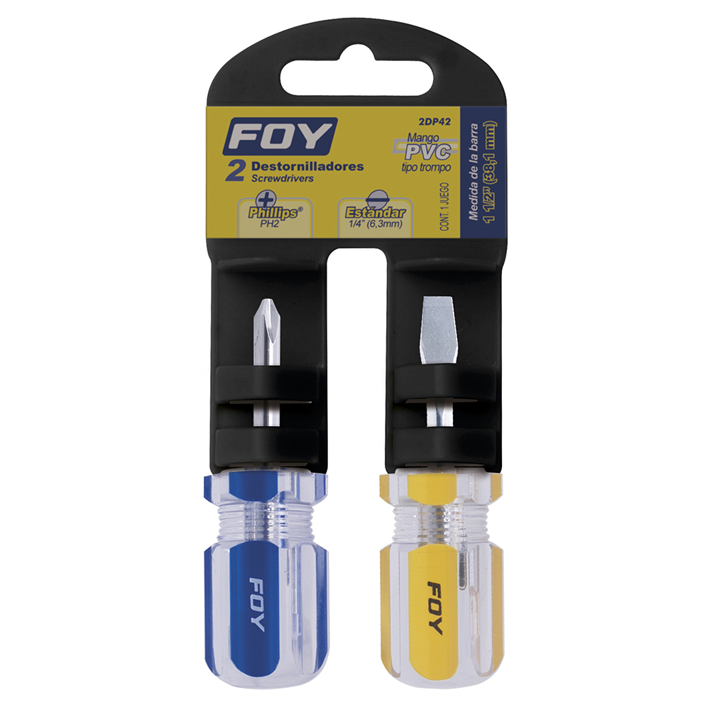 2DP42 Juego de 2 destornilladores mango PVC 1/4" x 1-1/2" Foy