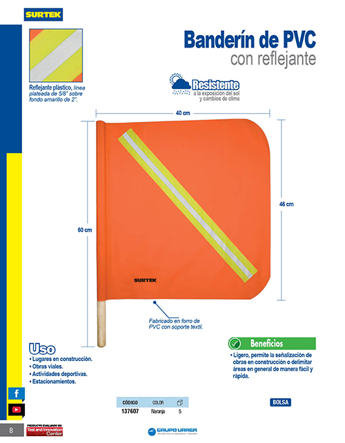 Banderín de PVC con reflejante y vástago de madera Surtek - Imagen 2