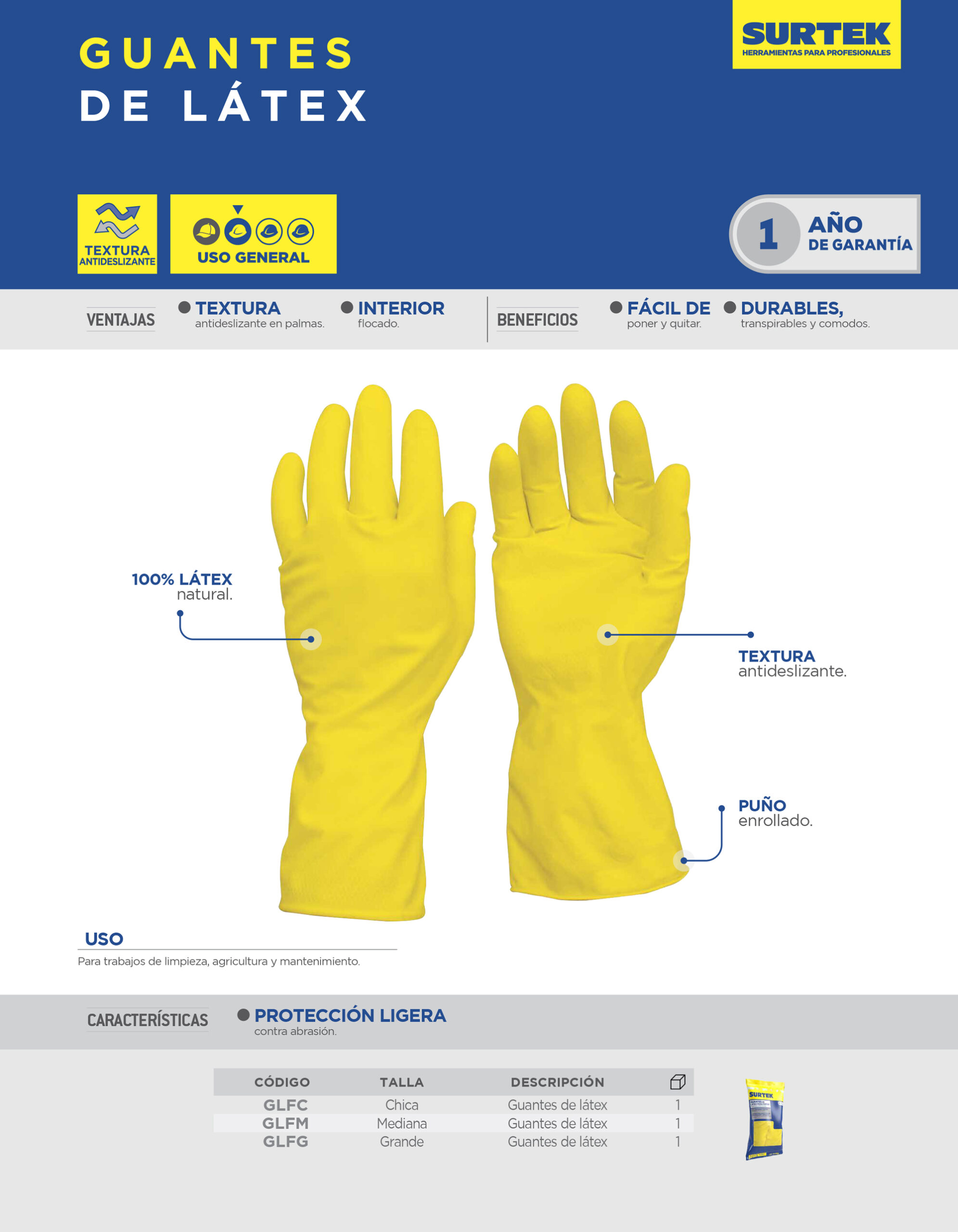 Guantes de látex con forro interno de algodón CH Surtek - Imagen 2