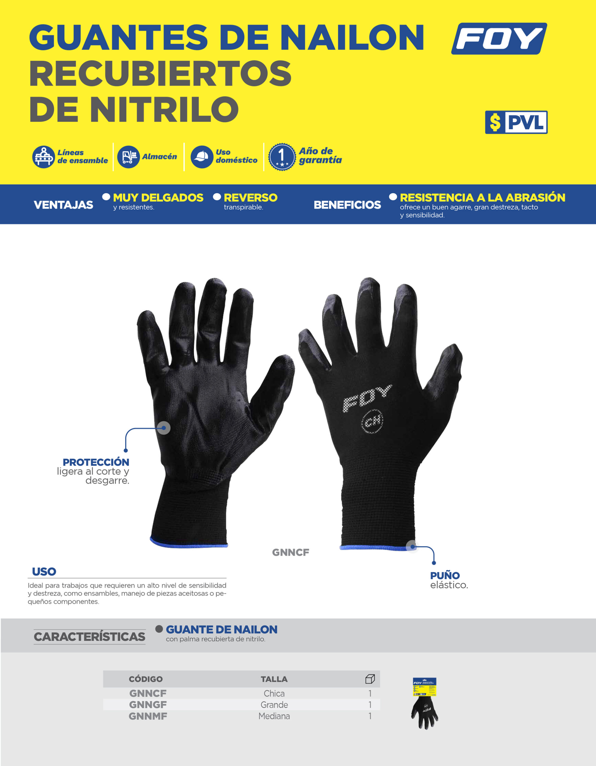 Guantes de Nailon con recubrimiento de nitrilo M Foy - Imagen 2